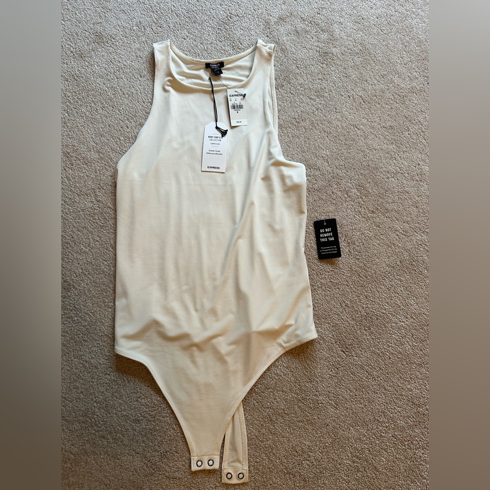 Express Women's Cream Ribbed Tank Bodysuit
